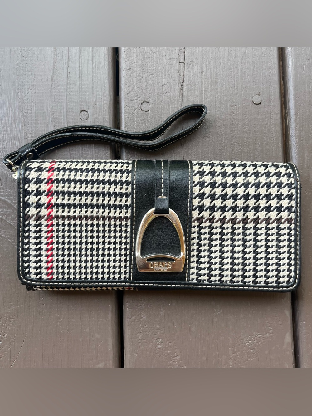 Chaps Ralph Lauren Guncheck Houndstooth Women’s Wristlet Wallet Academia Preppy